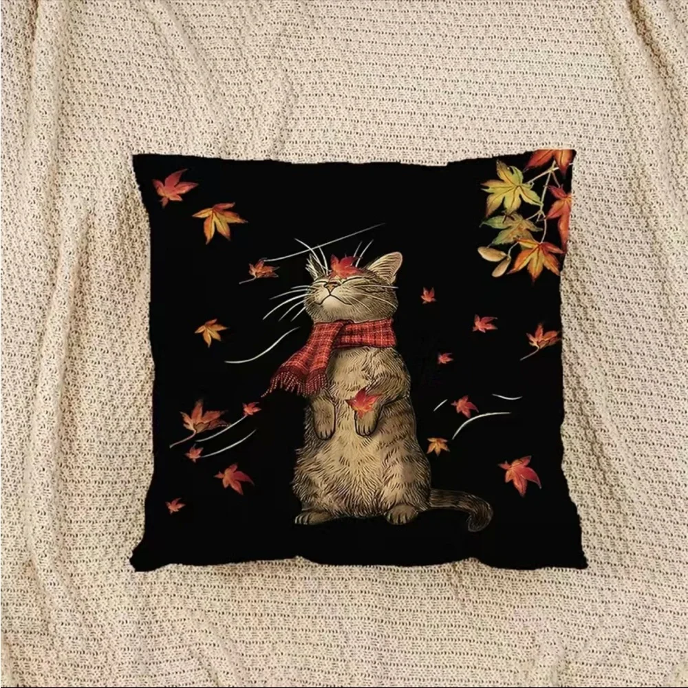 1pc Cat Pattern Throw Pillow Cover - Pillow Insert Not Included (18in×18in)‎